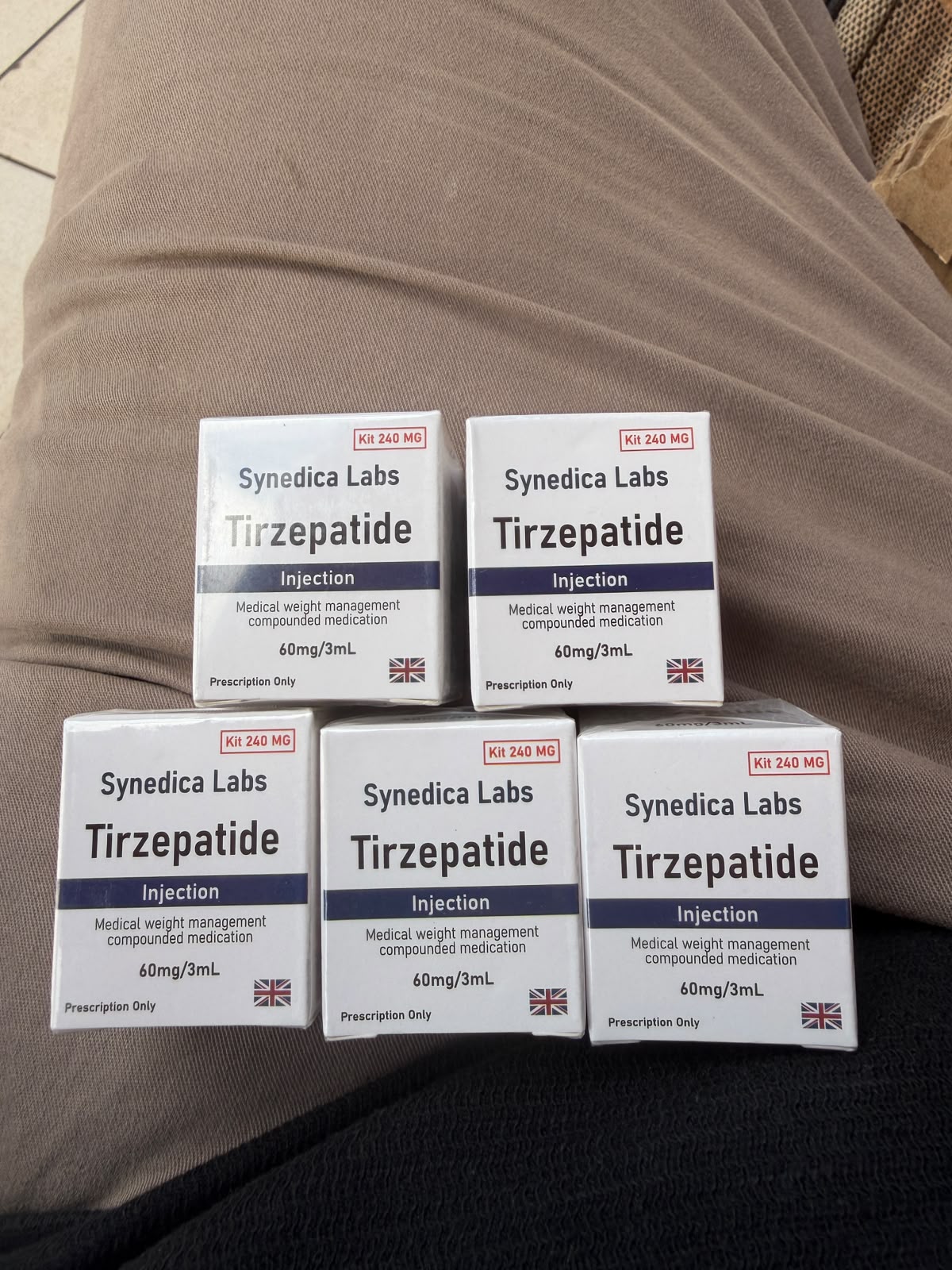 Cinco caixas Synedica Labs Tirzepatide kit 240 mg