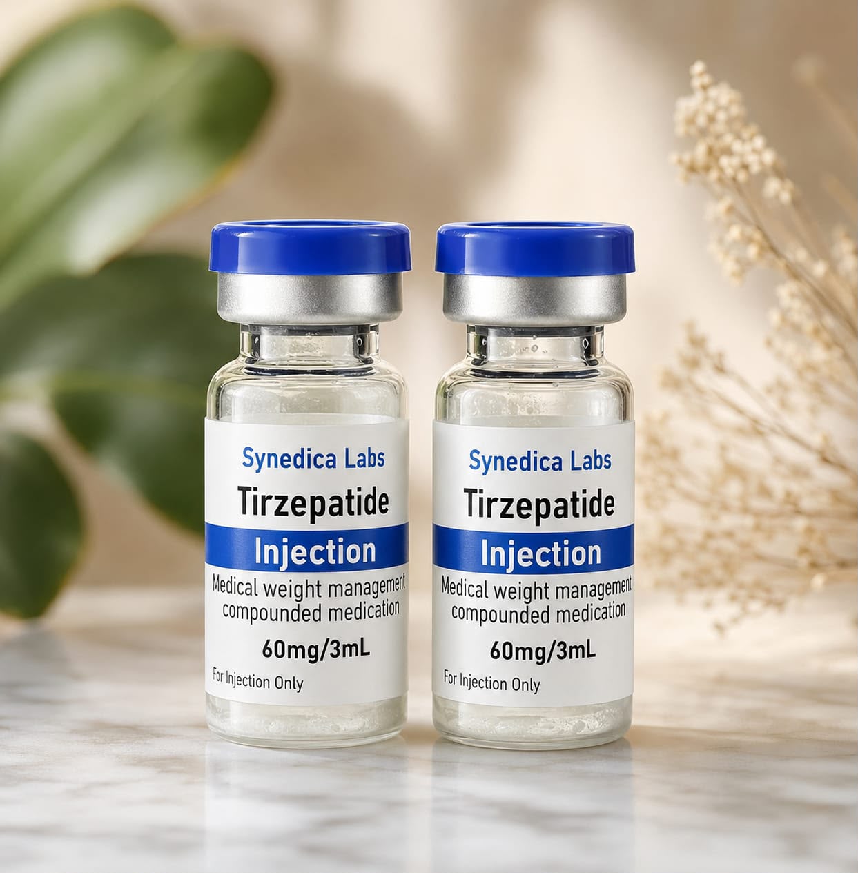 Dois frascos Synedica Labs Tirzepatide 60 mg/3 mL